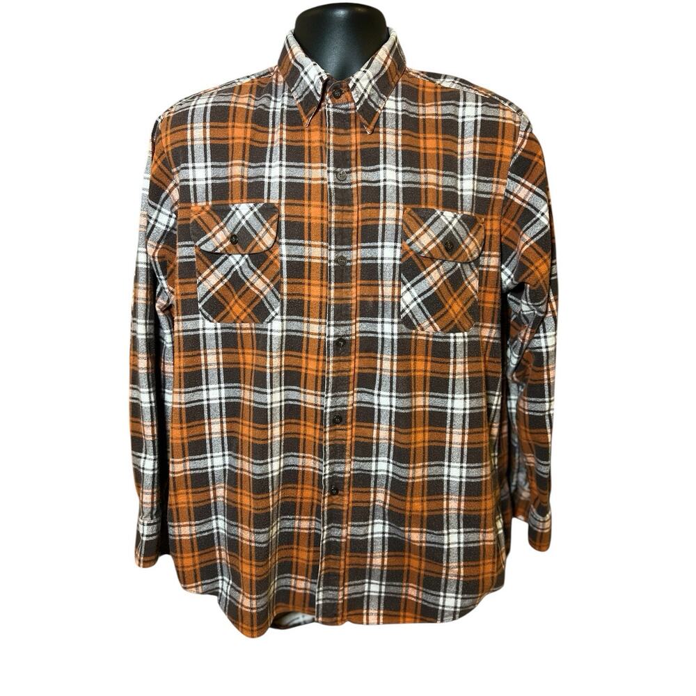 VTG Windbreaker Brand Plaid‎ Flannel L/S Button Up Shirt Grunge Size Large